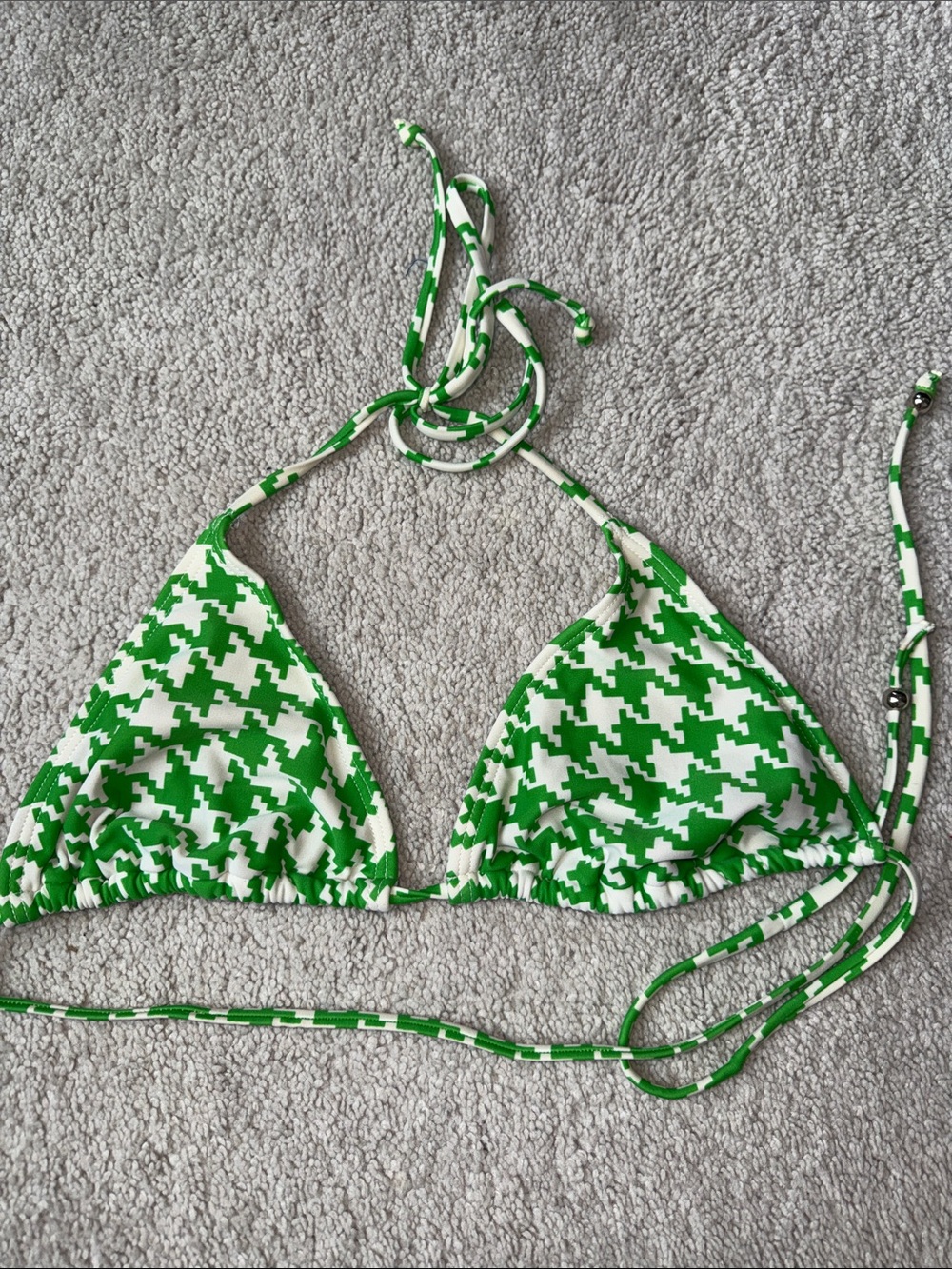 Ingear Green and White Houndstooth Triangle Bikini Top